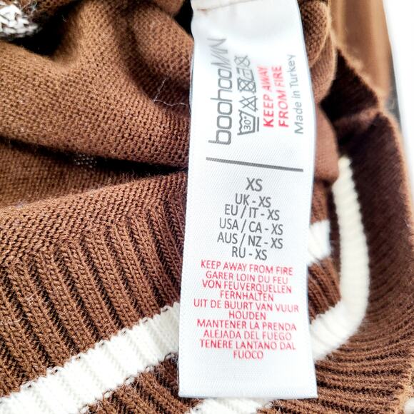 boohoo Man Limited Edition Brown Letterman Button Down Cardigan Sweater Size  XS - Picture 9 of 9